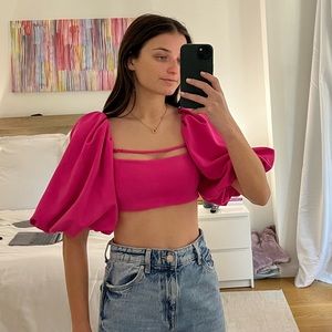 Zara Pink Puff Sleeve Crop Top
